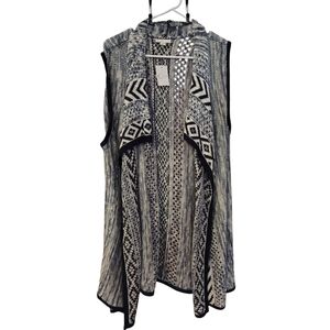 Cato Cardigan Sweater Vest Size XL Navy Blue White Southwestern Open Light Knit